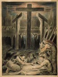 Os soldados que lançam lotes para vestes de Christs